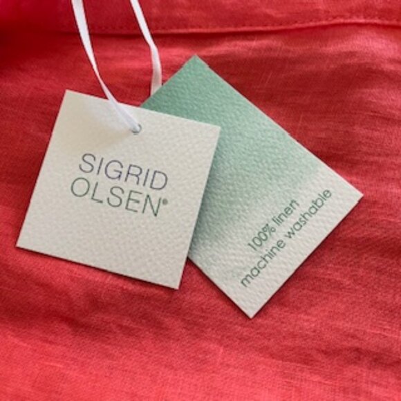 NWT Sigrid Olsen 100% LINEN Button Down Shirt Coral Large - Picture 7 of 8